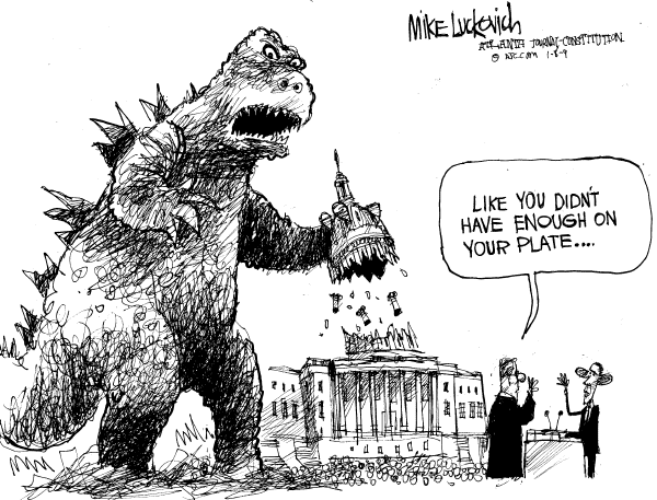 Political/Editorial Cartoon by Mike Luckovich, Atlanta Journal-Constitution on America Awaits Inauguration