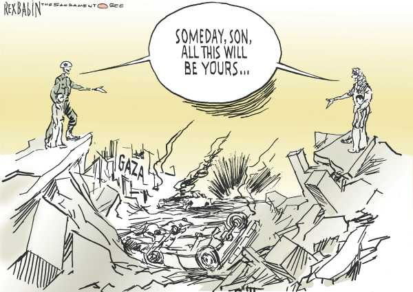 Political/Editorial Cartoon by Rex Babin, Sacramento Bee on Agreement Reached in Gaza