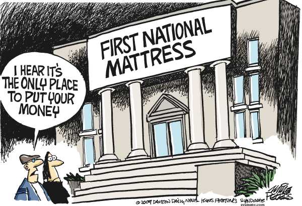 Political/Editorial Cartoon by Mike Peters, Dayton Daily News on Banks Seek Soft Landing