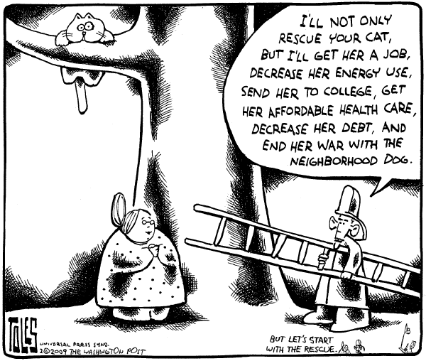 Political/Editorial Cartoon by Tom Toles, Washington Post on President Makes Promises