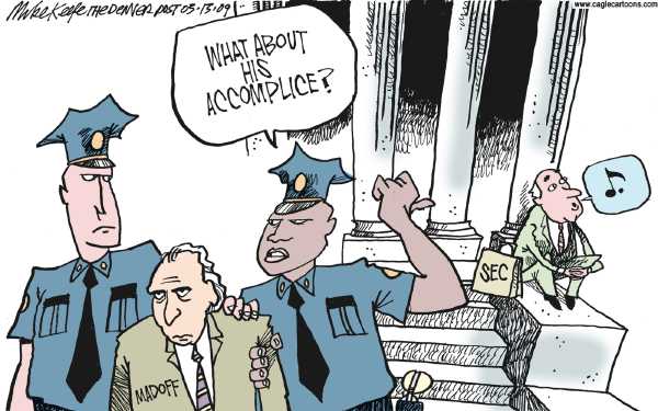 Political/Editorial Cartoon by Mike Keefe, Denver Post on Madoff Plea Shocks Nation