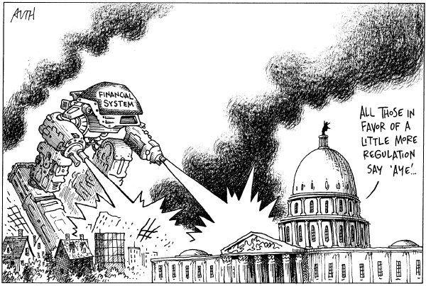 Political/Editorial Cartoon by Tony Auth, Philadelphia Inquirer on Stimulus Plan Taking Effect