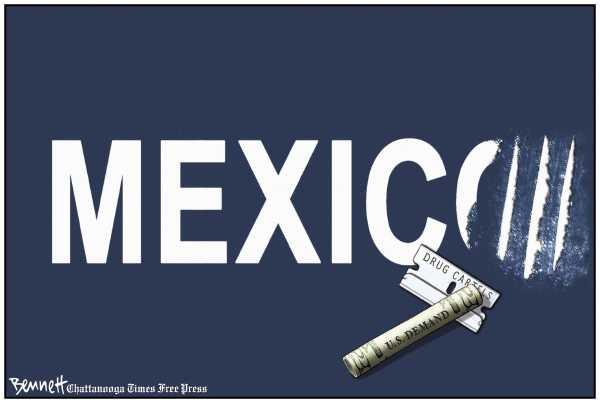 Political/Editorial Cartoon by Clay Bennett, Chattanooga Times Free Press on US/Mexico Relations Strained