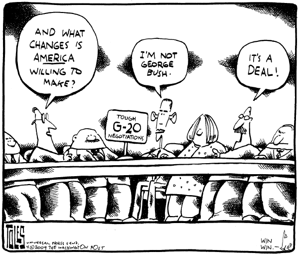 Political/Editorial Cartoon by Tom Toles, Washington Post on European Trip a Great Success