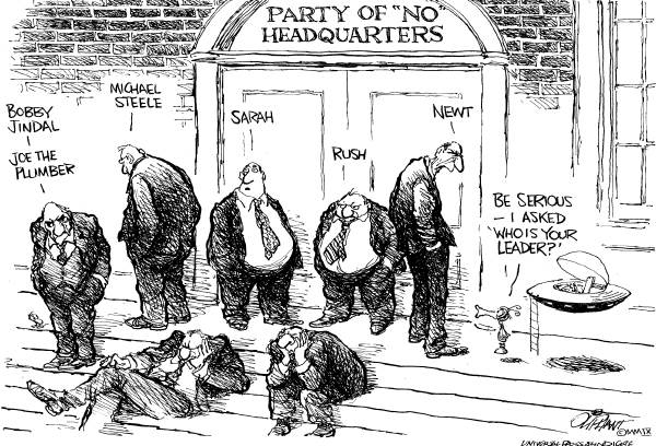 Political/Editorial Cartoon by Pat Oliphant, Universal Press Syndicate on GOP Battle Rages