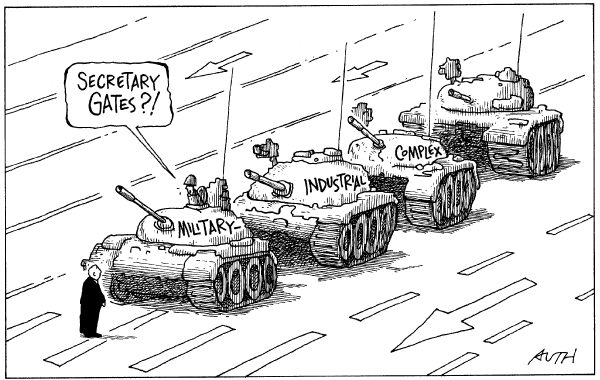 Political/Editorial Cartoon by Tony Auth, Philadelphia Inquirer on Military Buildup Challenged