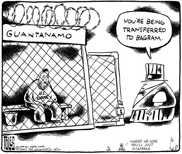Political/Editorial Cartoon by Tom Toles, Washington Post on Torture Policy Shifts