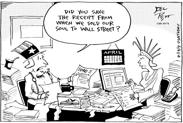 Political/Editorial Cartoon by Joel Pett, Lexington Herald-Leader, CWS/CartoonArts Intl. on Tax Deadline Arrives