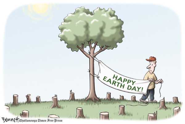 Political/Editorial Cartoon by Clay Bennett, Chattanooga Times Free Press on Earth Day Celebrated