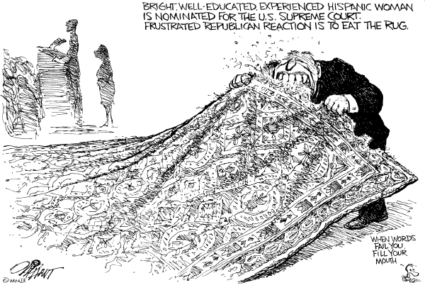 Political/Editorial Cartoon by Pat Oliphant, Universal Press Syndicate on Obama Announces Court Choice