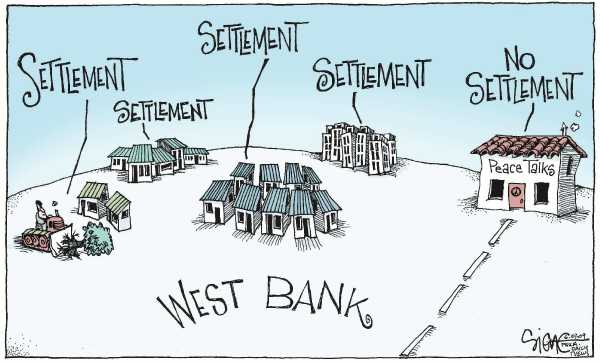 Political/Editorial Cartoon by Signe Wilkinson, Philadelphia Daily News on Israel Digs In on Settlements