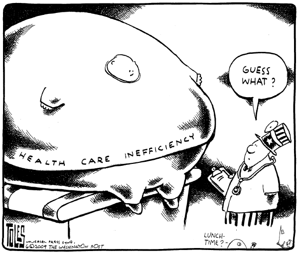 Political/Editorial Cartoon by Tom Toles, Washington Post on Health Care Reforms Debated