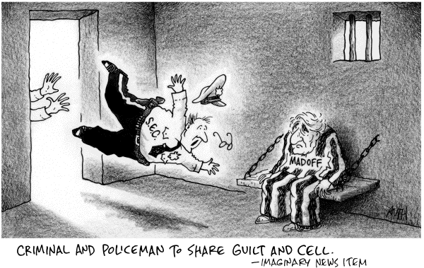 Political/Editorial Cartoon by Tony Auth, Philadelphia Inquirer on Madoff Sentenced to Life