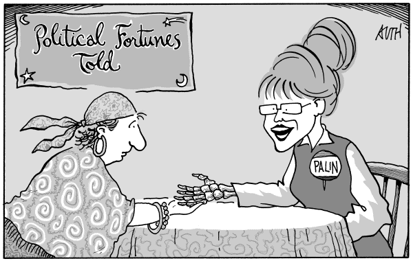Political/Editorial Cartoon by Tony Auth, Philadelphia Inquirer on Palin Resigns as Governor