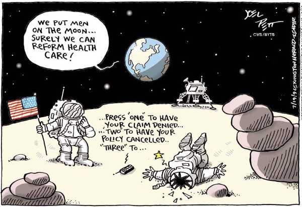 Political/Editorial Cartoon by Joel Pett, Lexington Herald-Leader, CWS/CartoonArts Intl. on Moon Landing Celebrated