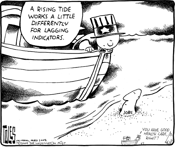 Political/Editorial Cartoon by Tom Toles, Washington Post on US Economy Improves