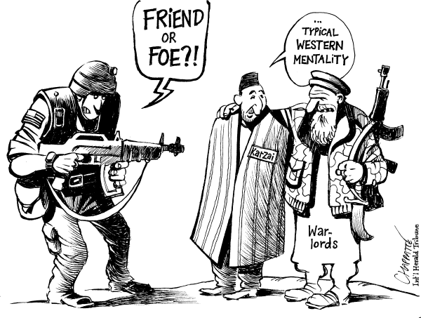 Political/Editorial Cartoon by Patrick Chappatte, International Herald Tribune on Obama Recommits to Afghanistan
