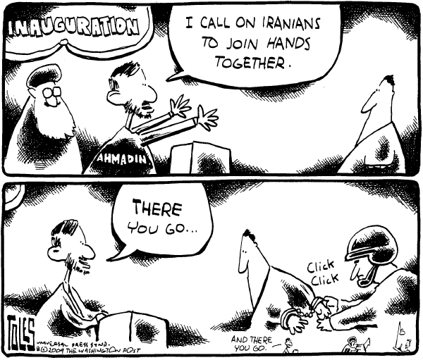 Political/Editorial Cartoon by Tom Toles, Washington Post on Iranian Election Crisis Over