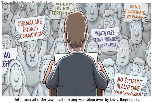 Political/Editorial Cartoon by Clay Bennett, Chattanooga Times Free Press on Town-Hallers Speak Up