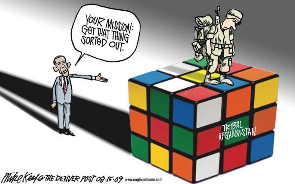 Political/Editorial Cartoon by Mike Keefe, Denver Post on Obama Defines Afghanistan Mission