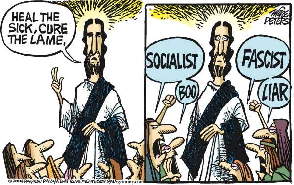 Political/Editorial Cartoon by Mike Peters, Dayton Daily News on Public Option Doomed