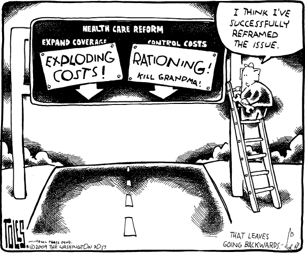 Political/Editorial Cartoon by Tom Toles, Washington Post on Health Care Reform on Track