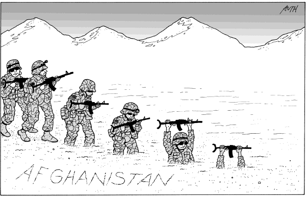 Political/Editorial Cartoon by Tony Auth, Philadelphia Inquirer on Afghanistan Surge Contemplated