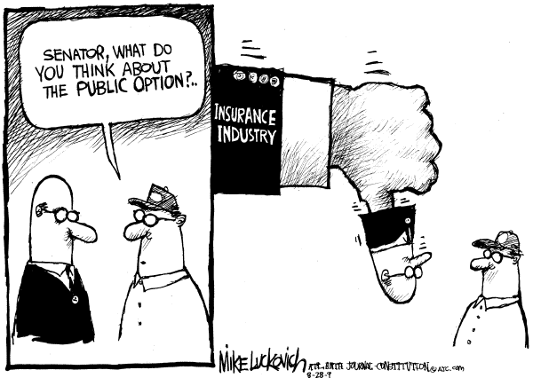 Political/Editorial Cartoon by Mike Luckovich, Atlanta Journal-Constitution on Public Option Unlikely