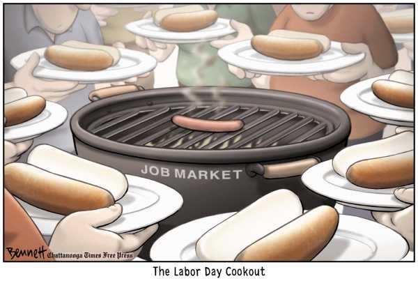 Political/Editorial Cartoon by Clay Bennett, Chattanooga Times Free Press on Unemployment Rises