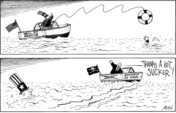 Political/Editorial Cartoon by Tony Auth, Philadelphia Inquirer on Wall Street on the Mend