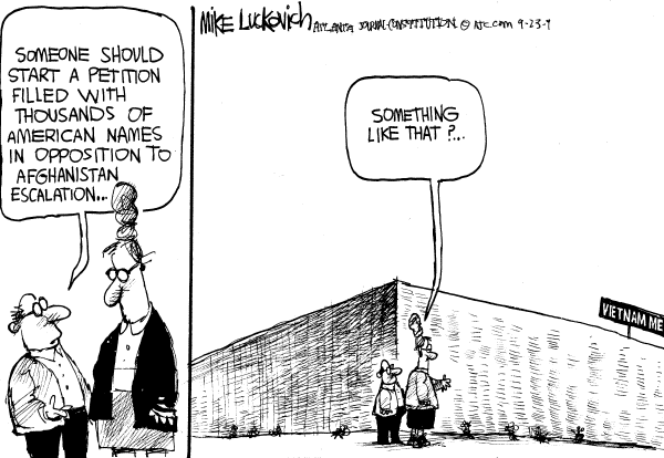 Political/Editorial Cartoon by Mike Luckovich, Atlanta Journal-Constitution on Afghan War to Escalate