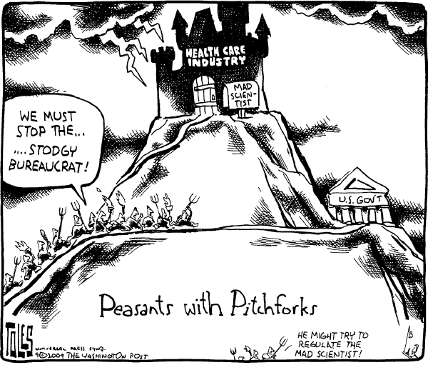 Political/Editorial Cartoon by Tom Toles, Washington Post on Health Villians Indentified