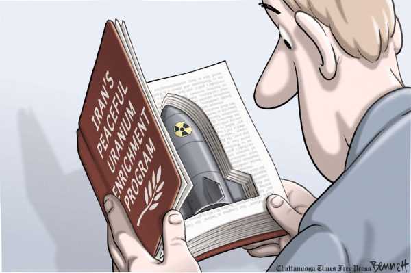 Political/Editorial Cartoon by Clay Bennett, Chattanooga Times Free Press on Iran Pursuing Nuclear Options
