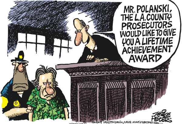 Political/Editorial Cartoon by Mike Peters, Dayton Daily News on Polanski Arrested in Switzerland