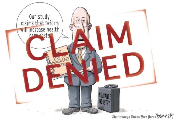 Political/Editorial Cartoon by Clay Bennett, Chattanooga Times Free Press on Insurance Companies Make Claim