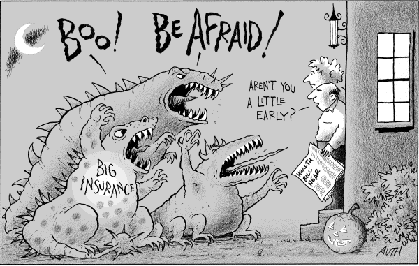 Political/Editorial Cartoon by Tony Auth, Philadelphia Inquirer on Insurers Oppose Public Option