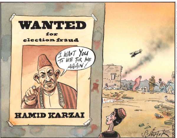 Political/Editorial Cartoon by Peter Schrank, The Independent, London, UK on Afghan Campaigns Begin