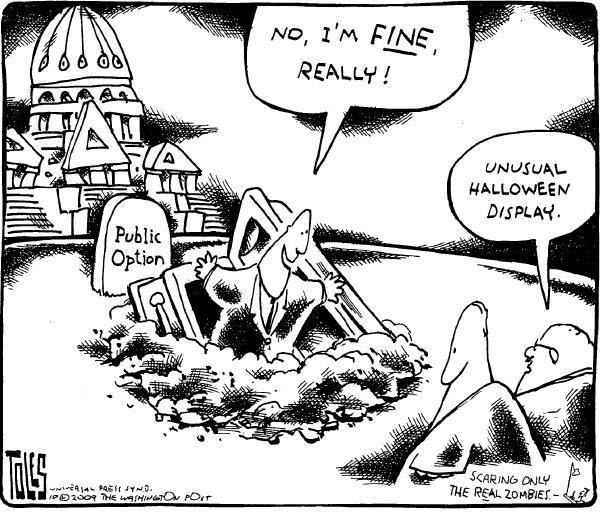 Political/Editorial Cartoon by Tom Toles, Washington Post on Public Option Still Alive