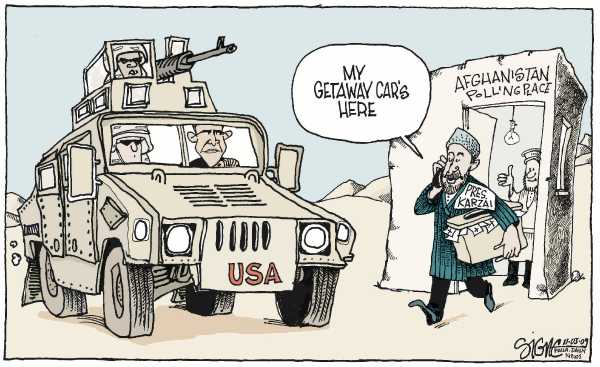 Political/Editorial Cartoon by Signe Wilkinson, Philadelphia Daily News on Karzai Wins Big