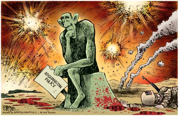 Political/Editorial Cartoon by Rick McKee, The Augusta Chronicle on Obama Close to Decision