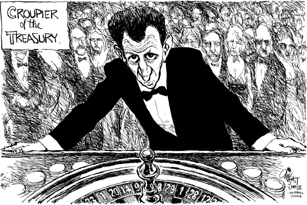 Political/Editorial Cartoon by Pat Oliphant, Universal Press Syndicate on Stock Market Soars