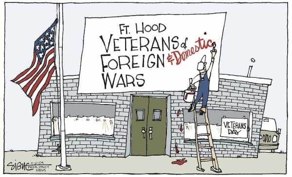 Political/Editorial Cartoon by Signe Wilkinson, Philadelphia Daily News on 13 Dead in Fort Hood Massacre