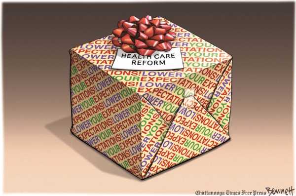 Political/Editorial Cartoon by Clay Bennett, Chattanooga Times Free Press on Health Care Agreement Expected