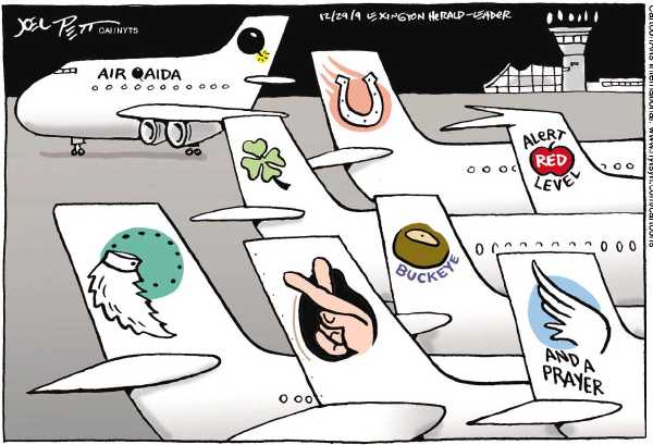 Political/Editorial Cartoon by Joel Pett, Lexington Herald-Leader, CWS/CartoonArts Intl. on Terrorist Attack Averted