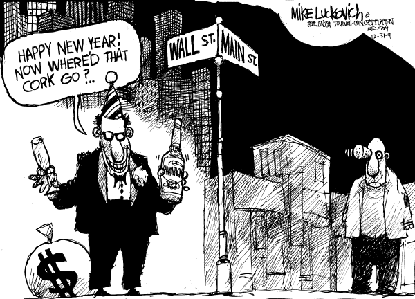 Political/Editorial Cartoon by Mike Luckovich, Atlanta Journal-Constitution on Wall Street Celebrates