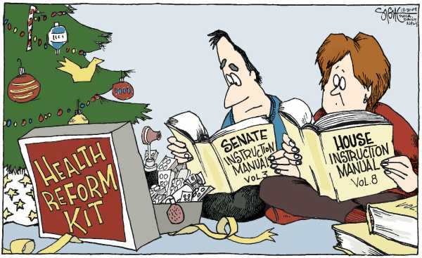 Political/Editorial Cartoon by Signe Wilkinson, Philadelphia Daily News on Health Care Reform Still in Doubt