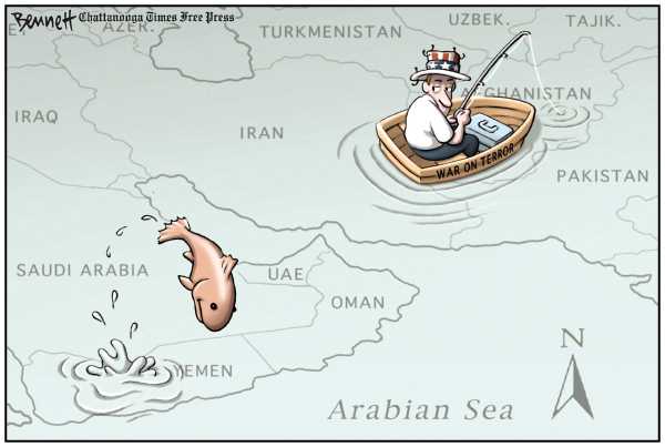 Political/Editorial Cartoon by Clay Bennett, Chattanooga Times Free Press on US Eyes Yemen