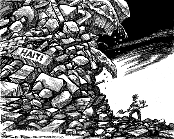 Political/Editorial Cartoon by Kevin Siers, Charlotte Observer on Haiti Death Toll Reaches 200,000