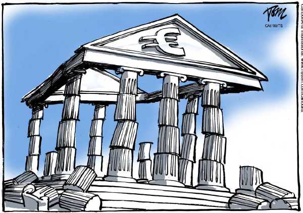 Political/Editorial Cartoon by Tom Janssen, Trouw, Amsterdam, Netherlands on Greece Facing Financial Crisis