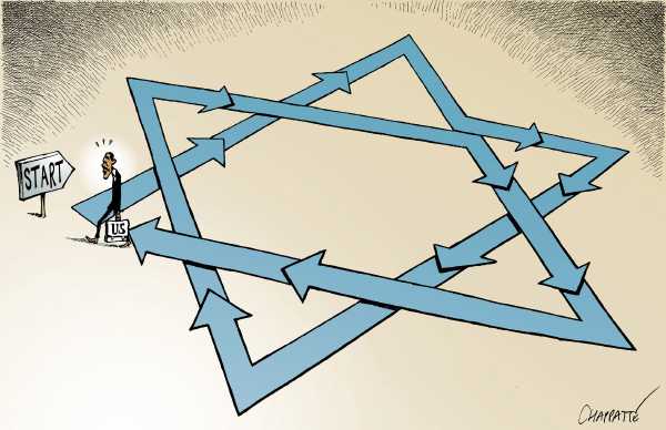 Political/Editorial Cartoon by Patrick Chappatte, International Herald Tribune on Israel Digs In